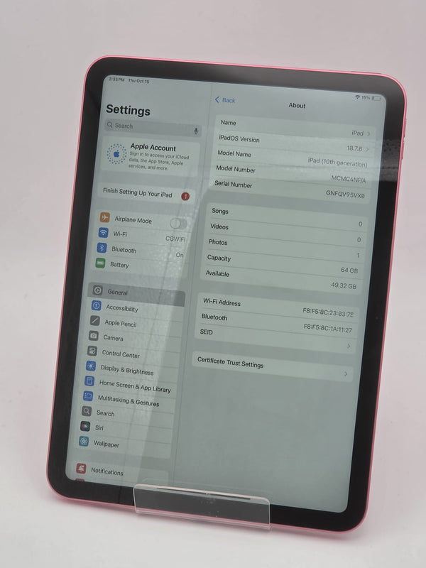 Apple iPad (10th gen) 64GB Pink, Grade B