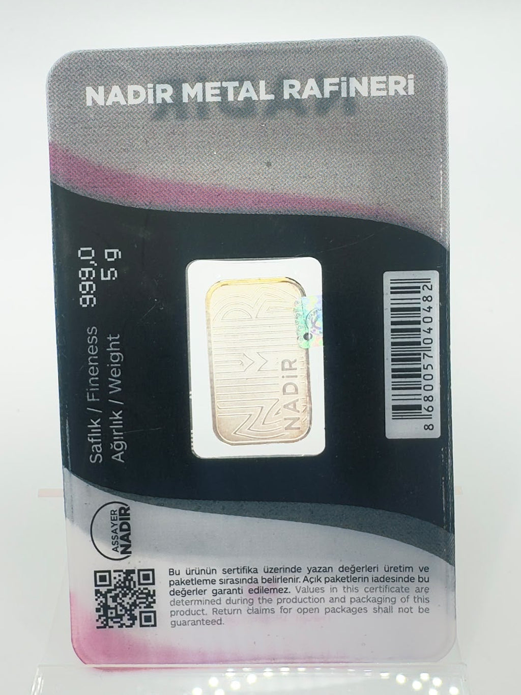 Nadir Metal Rafineri, Silver Bullion, 5g, 999 silver