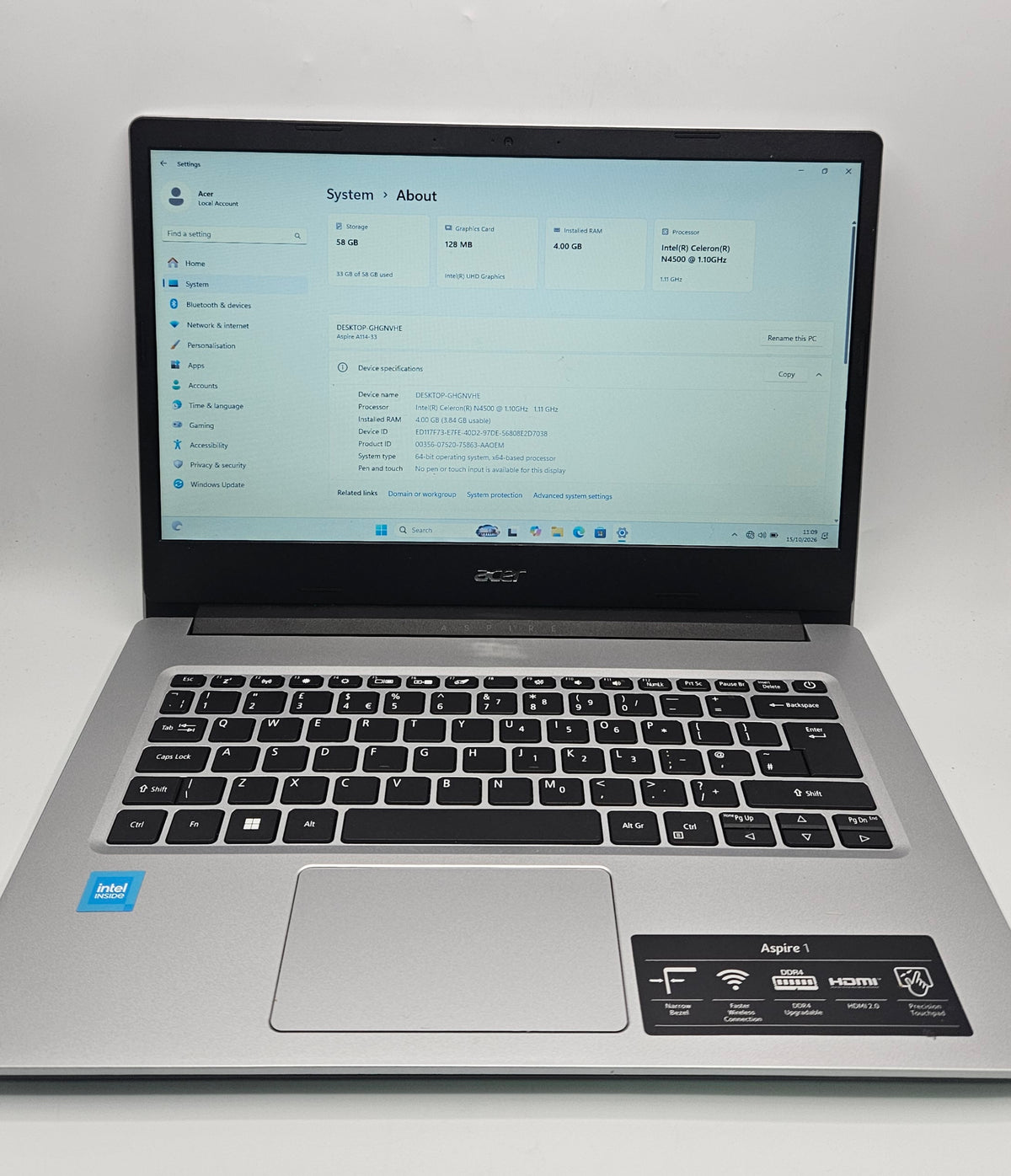Acer Aspire 1 64GB Silver, Grade B