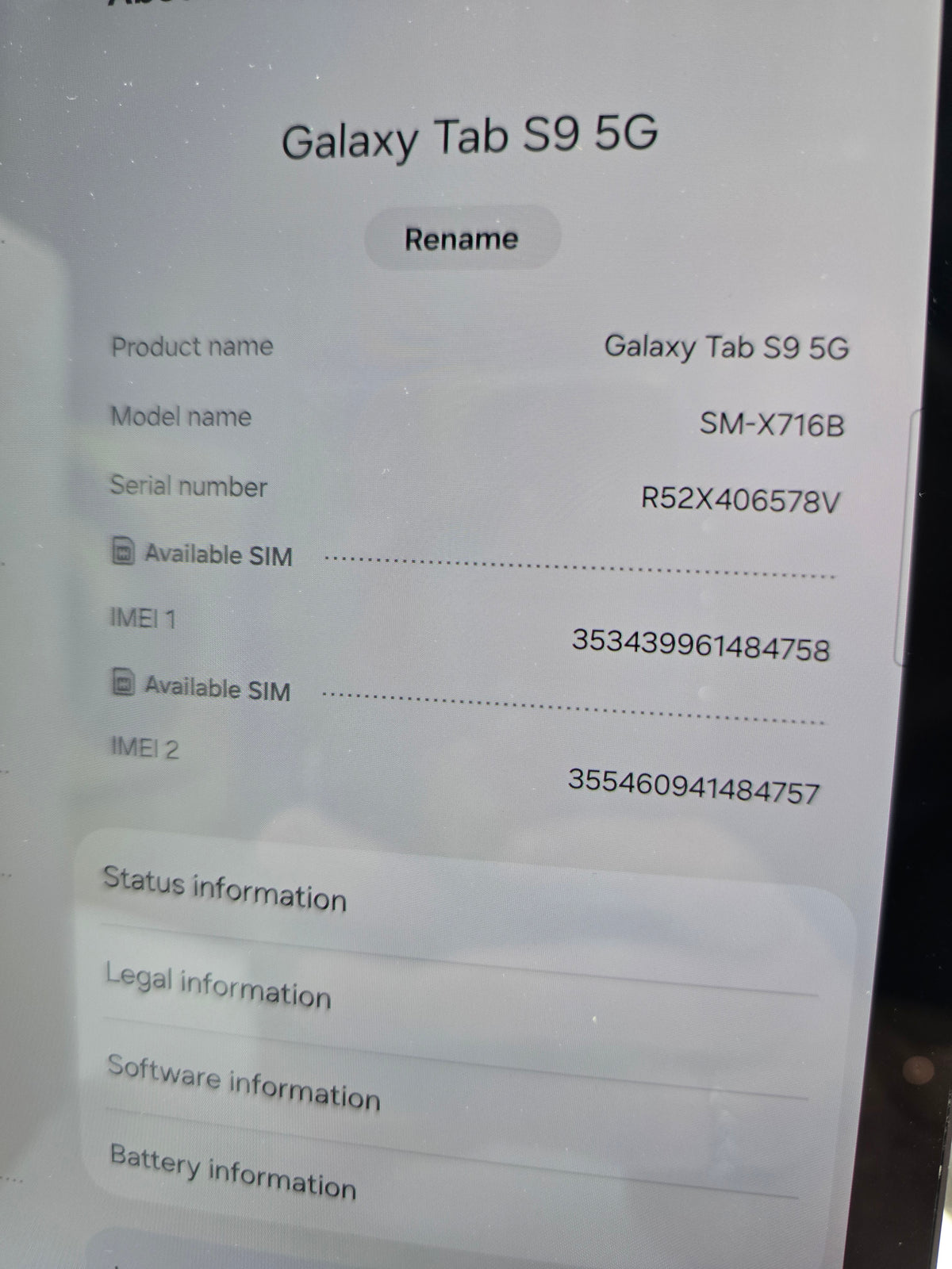 Samsung Tab S9 5G wifi and cellular 128GB Silver, Grade B