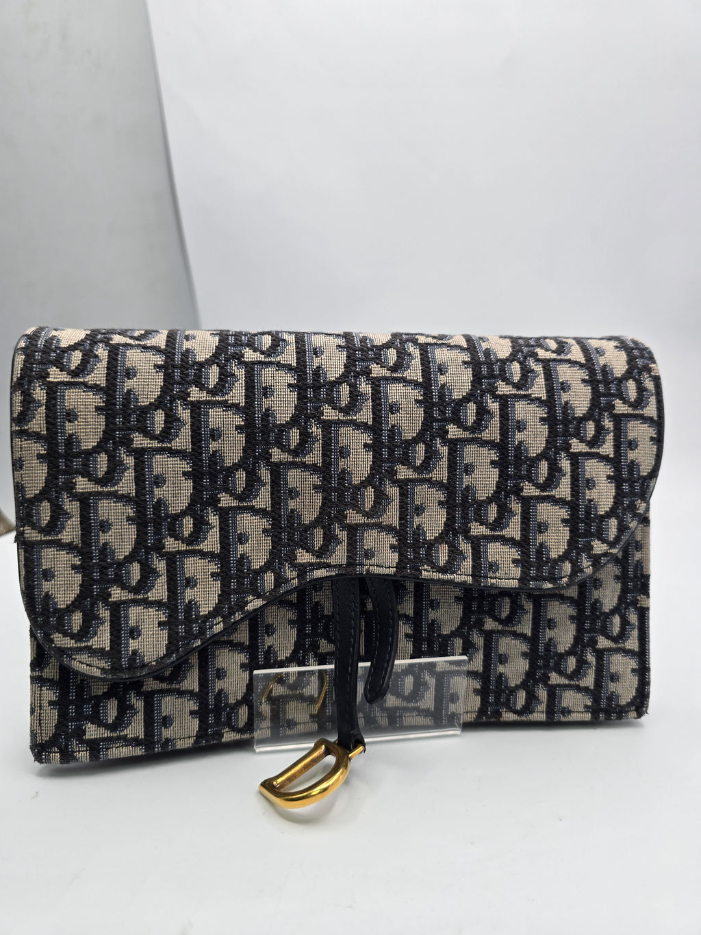 Dior Medium Saddle Pouch with Chain Blue Dior Oblique Jacquard, Grade B