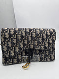Dior Medium Saddle Pouch with Chain Blue Dior Oblique Jacquard, Grade B