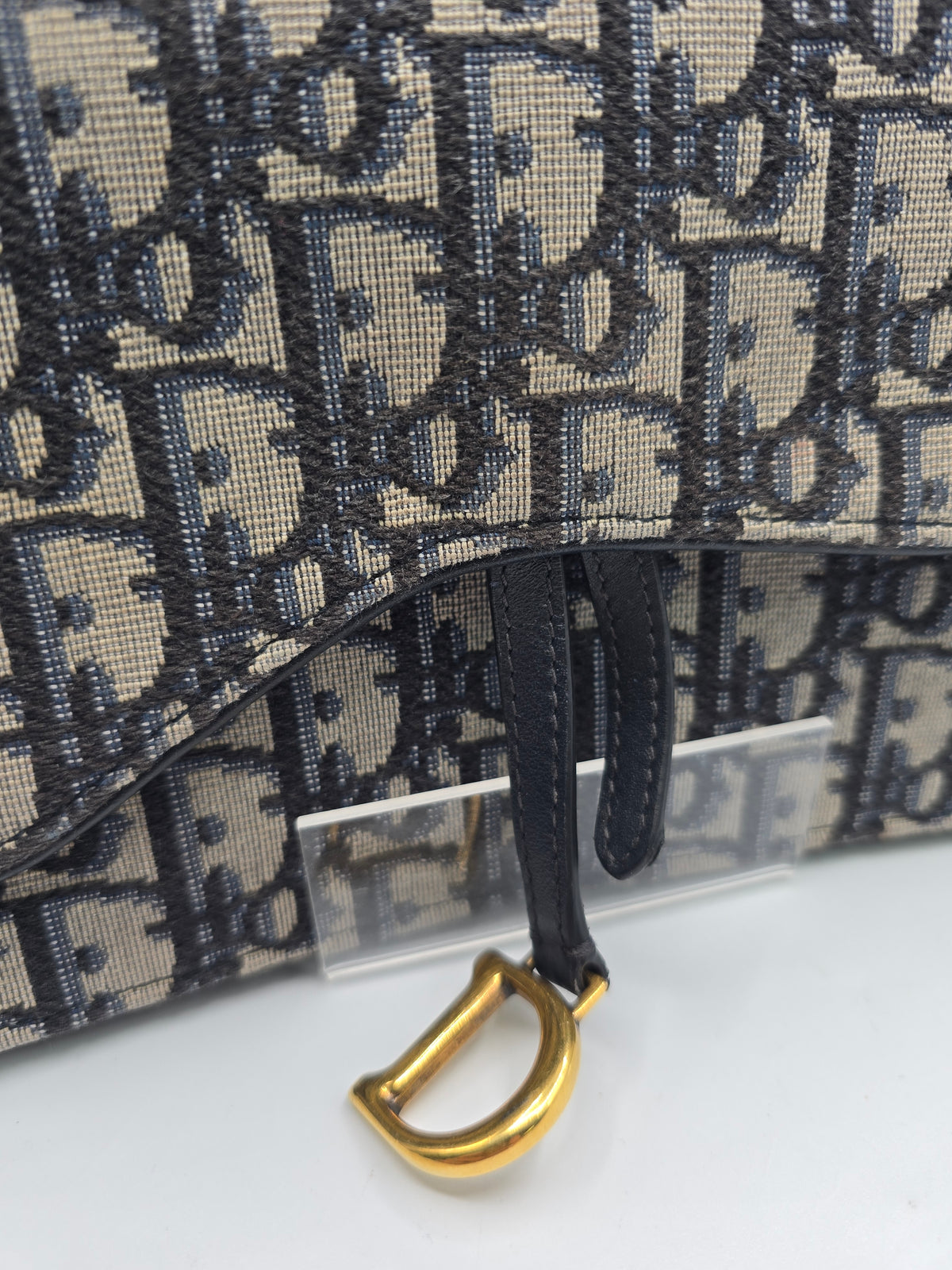 Dior Medium Saddle Pouch with Chain Blue Dior Oblique Jacquard, Grade B