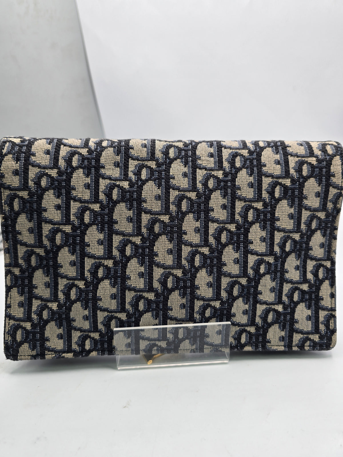 Dior Medium Saddle Pouch with Chain Blue Dior Oblique Jacquard, Grade B