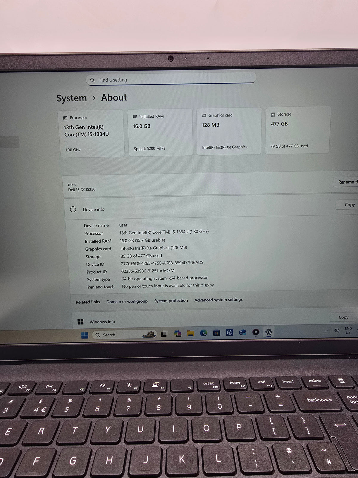 Dell 15 Laptop DC15250 16GB RAM 500GB SSD Black, Grade B