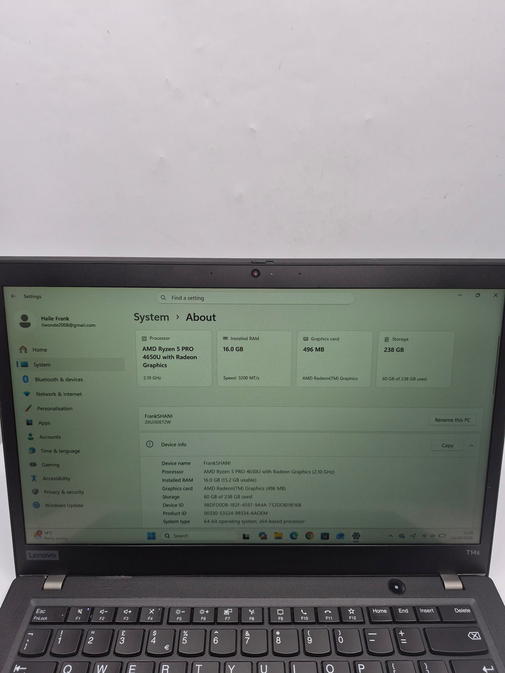 Lenovo Thinkpad 20UJS0ET2W Black, Grade B