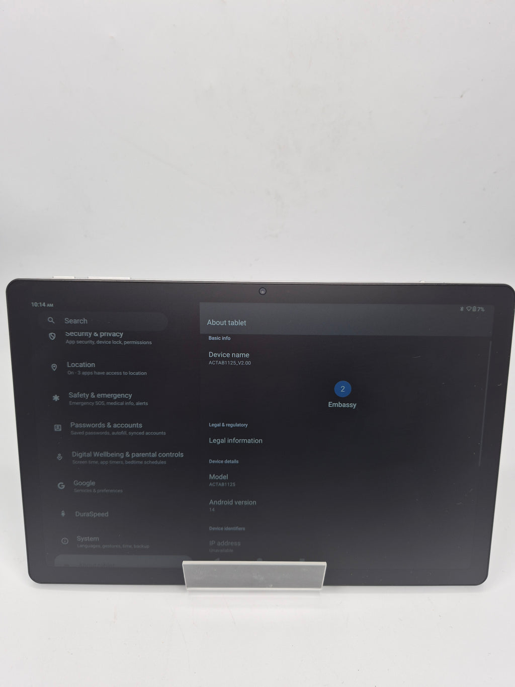 Acer Actab1125 10.95 Tablet 64GB Silver, Grade B