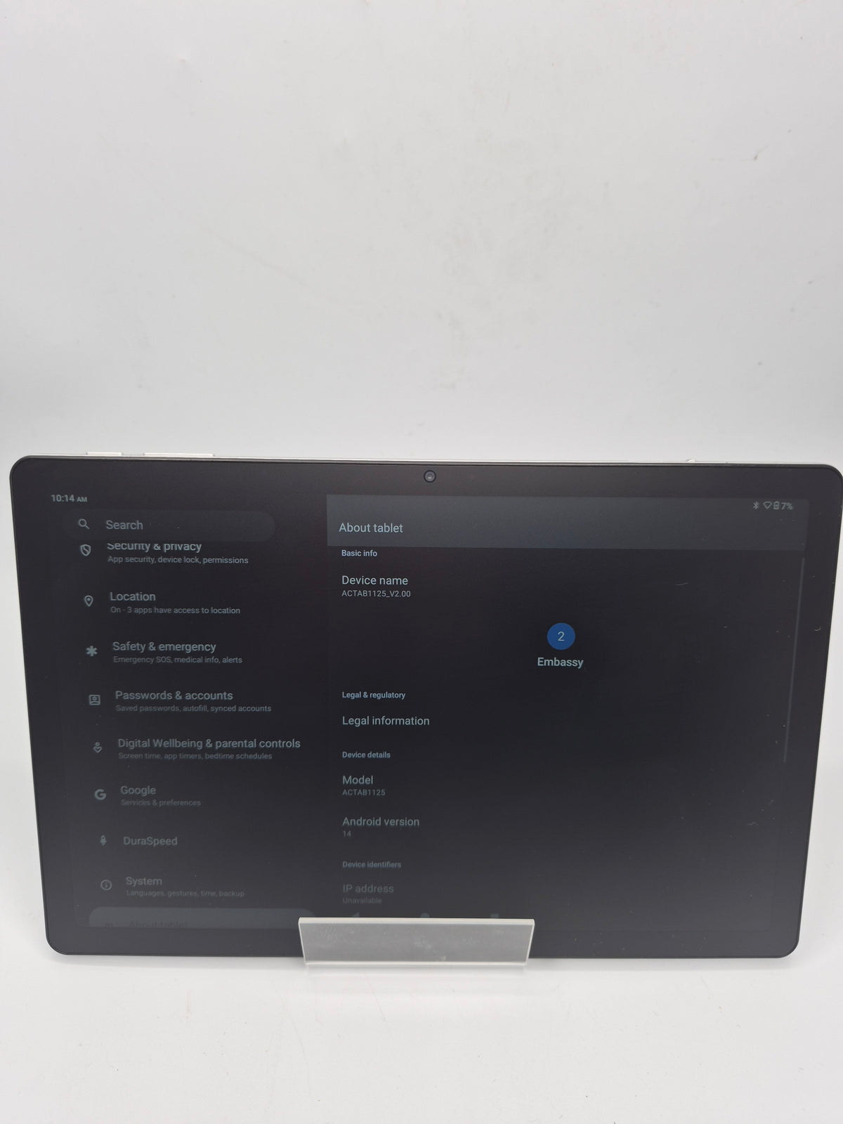 Acer Actab1125 10.95 Tablet 64GB Silver, Grade B
