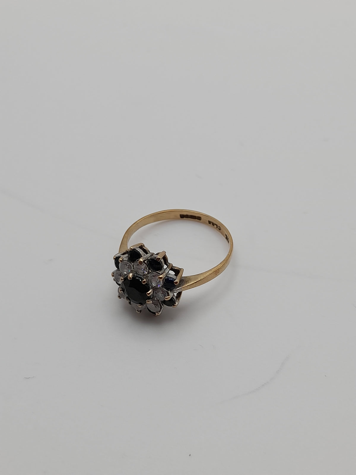 9ct,2.3g,Size N,Black And Clear Cluster Ring