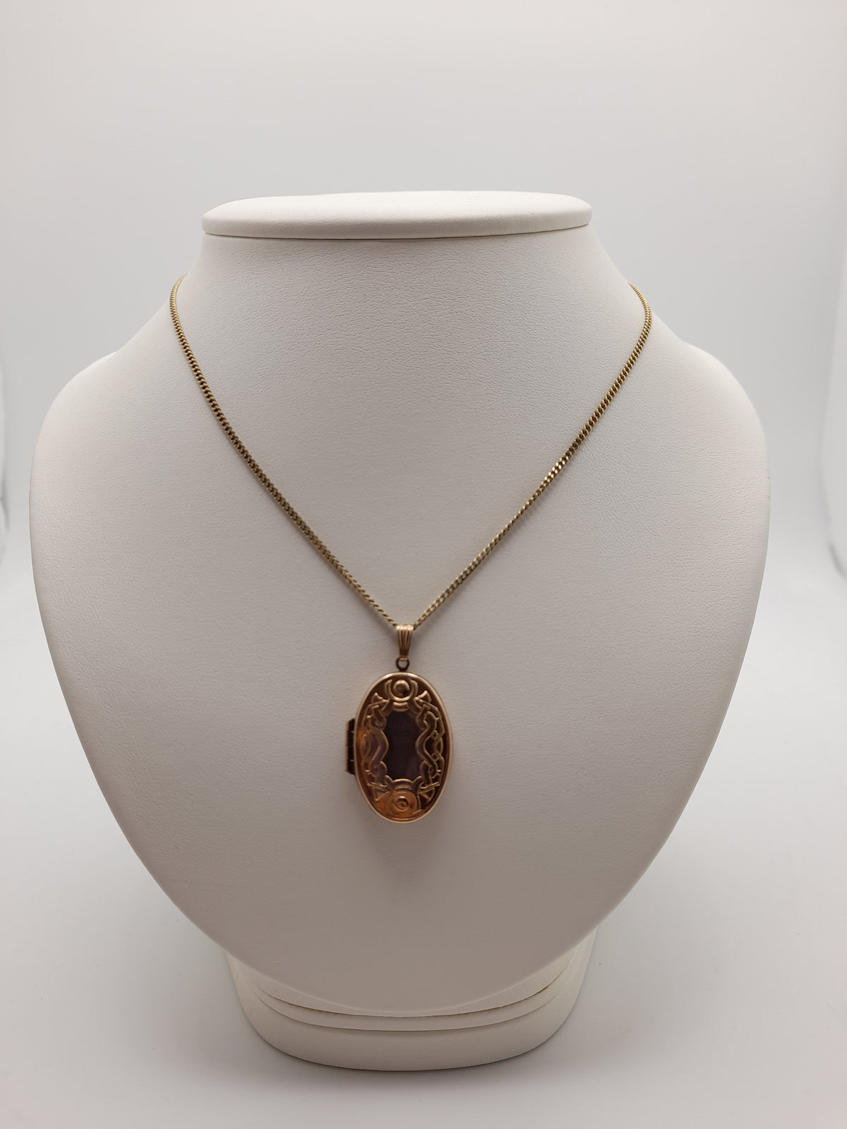 9ct 'Celtic' Locket With 14ct Gold Chain ,9.2g