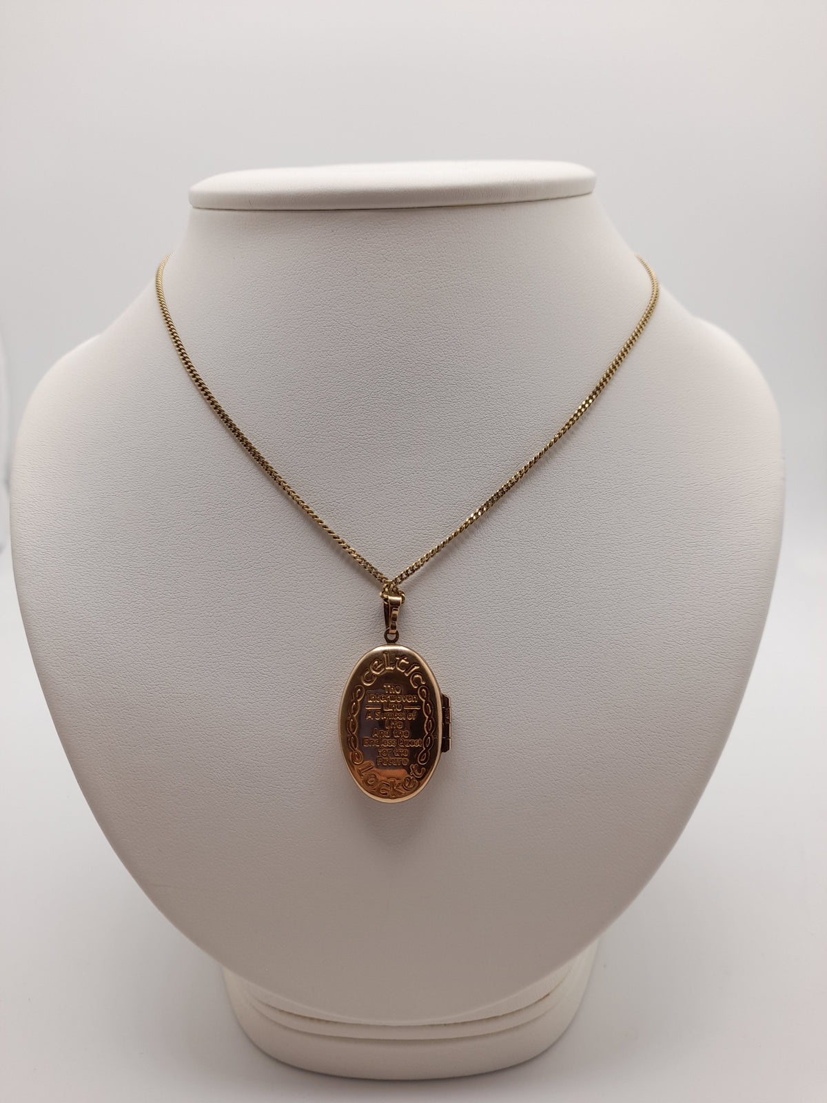 9ct 'Celtic' Locket With 14ct Gold Chain ,9.2g