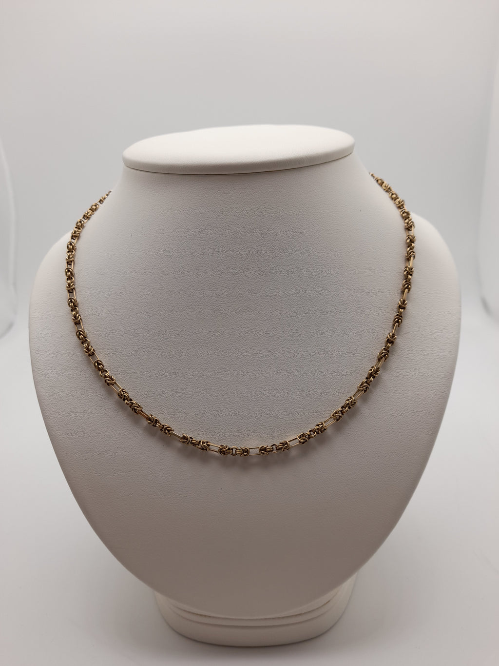 9ct,14.4g,Woven Byzantine Bar Link Style Gold Chain