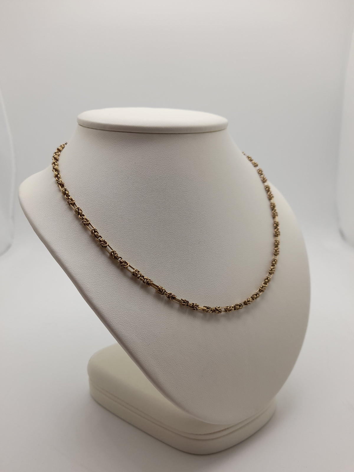 9ct,14.4g,Woven Byzantine Bar Link Style Gold Chain