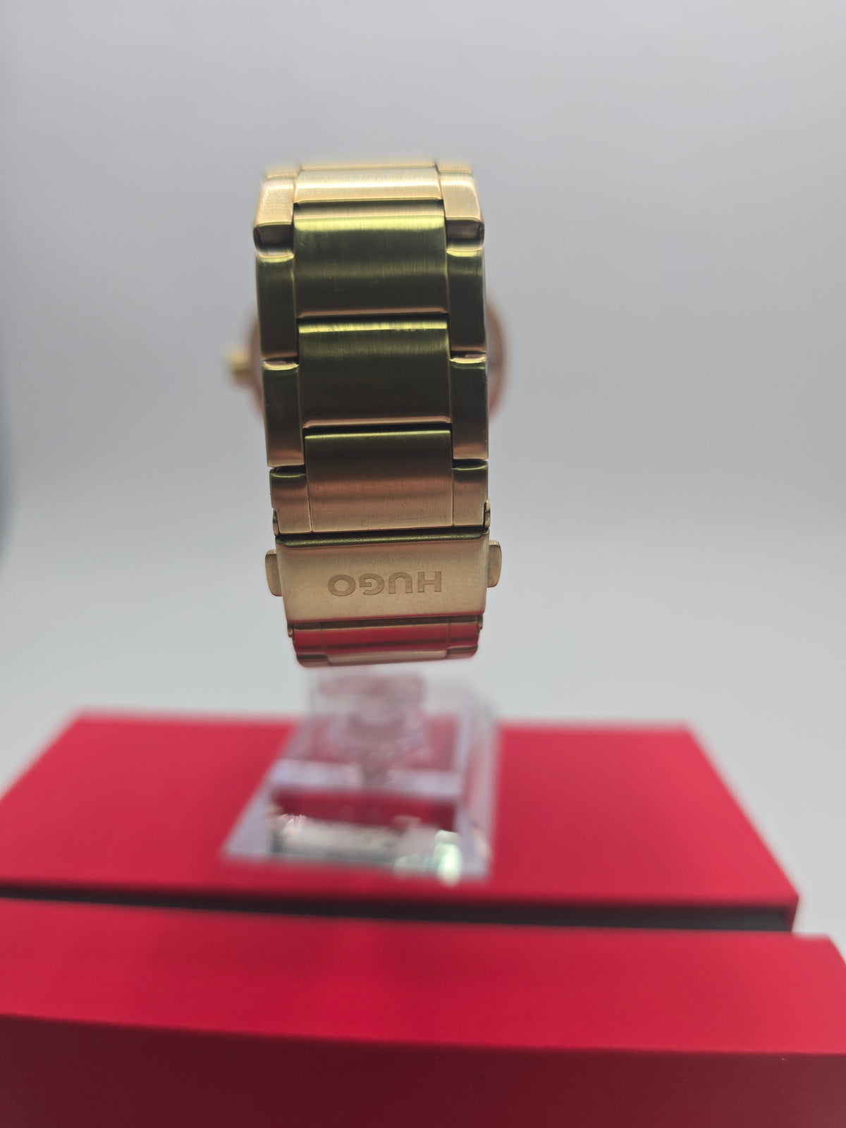 Hugo #LIT Mens green Dial and Gold IP Stainless Steel Bracelet Watch, Grade B