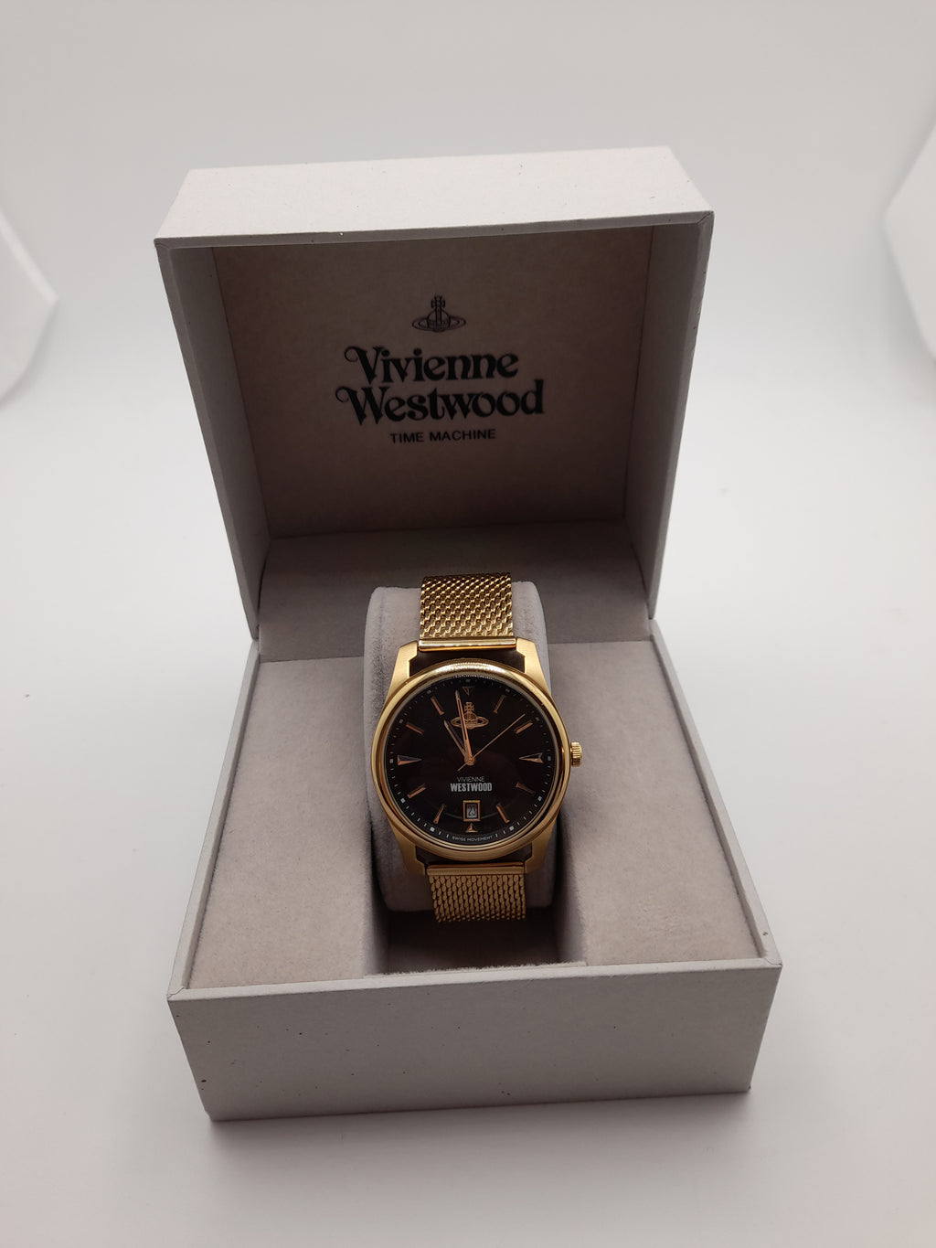 Vivienne Westwood Time Machine Holborn Black Pinstripe Gold Design Watch Time Machine ,Grade A