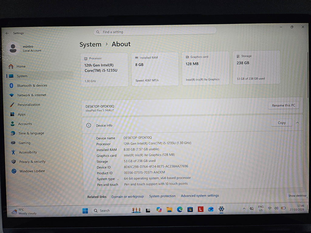 Lenovo ideapad flex 5 256GB Blue, Grade B