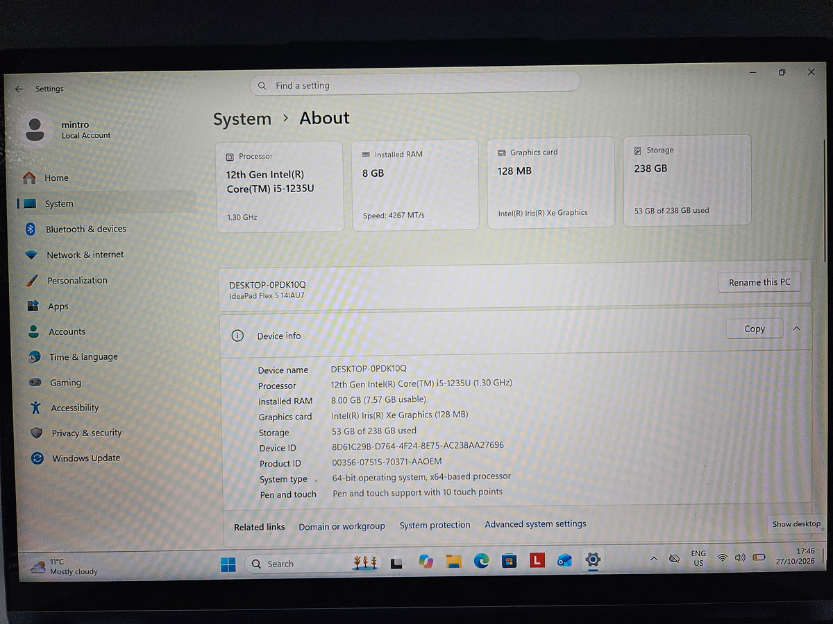 Lenovo ideapad flex 5 256GB Blue, Grade B