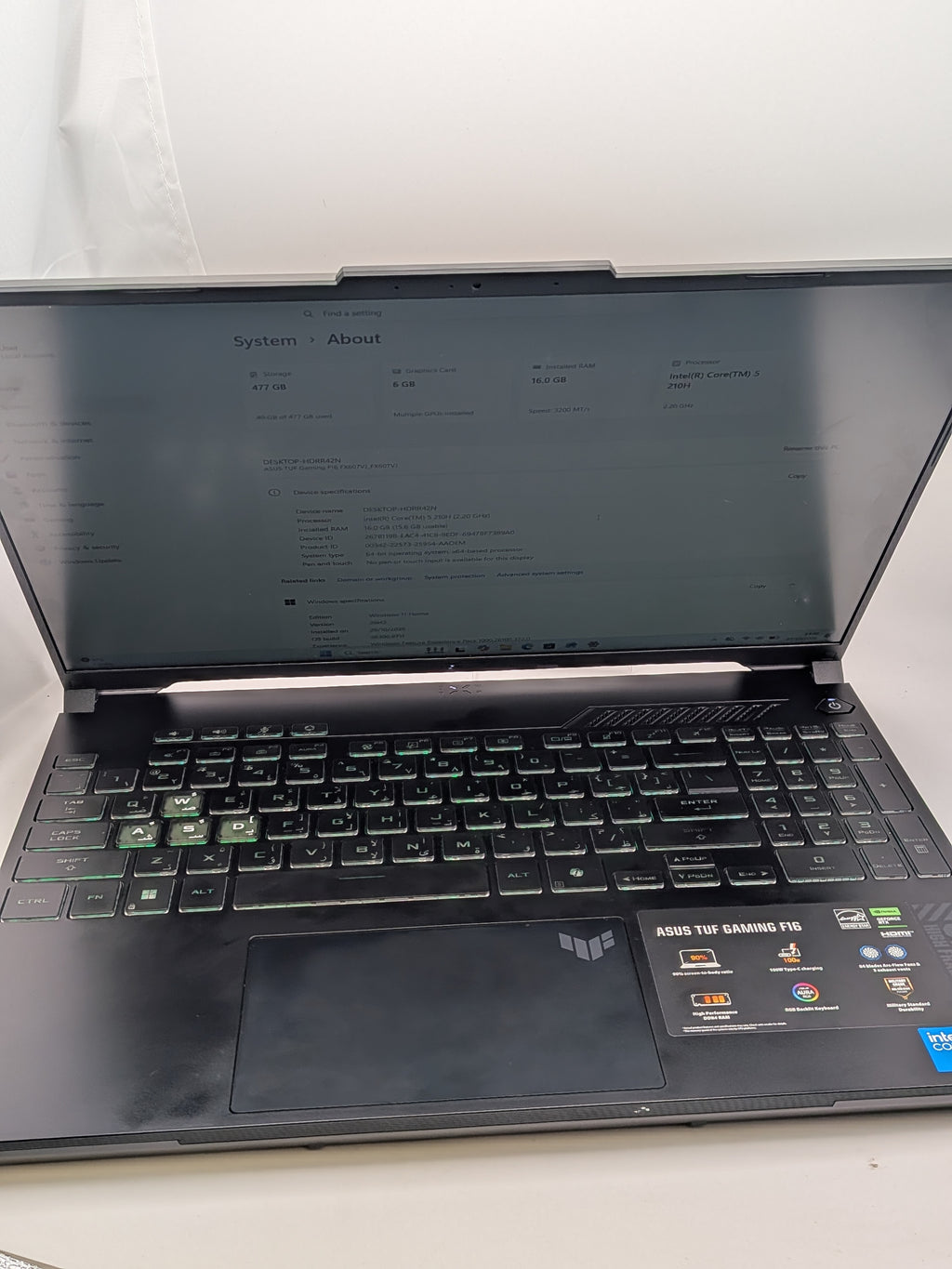Asus Tuff F16 Gaming Laptop, Grey, Grade B