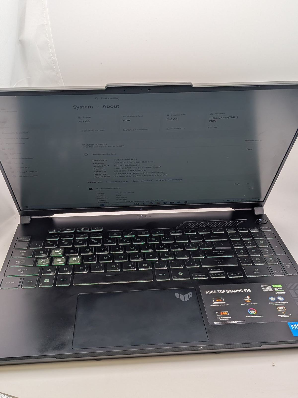 Asus Tuff F16 Gaming Laptop, Grey, Grade B