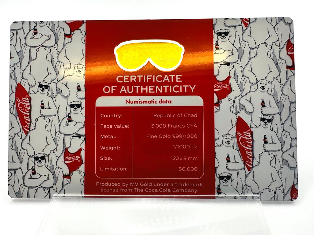 Coca Cola Gold Glasses, 1/1000 oz, .999 Fine Gold