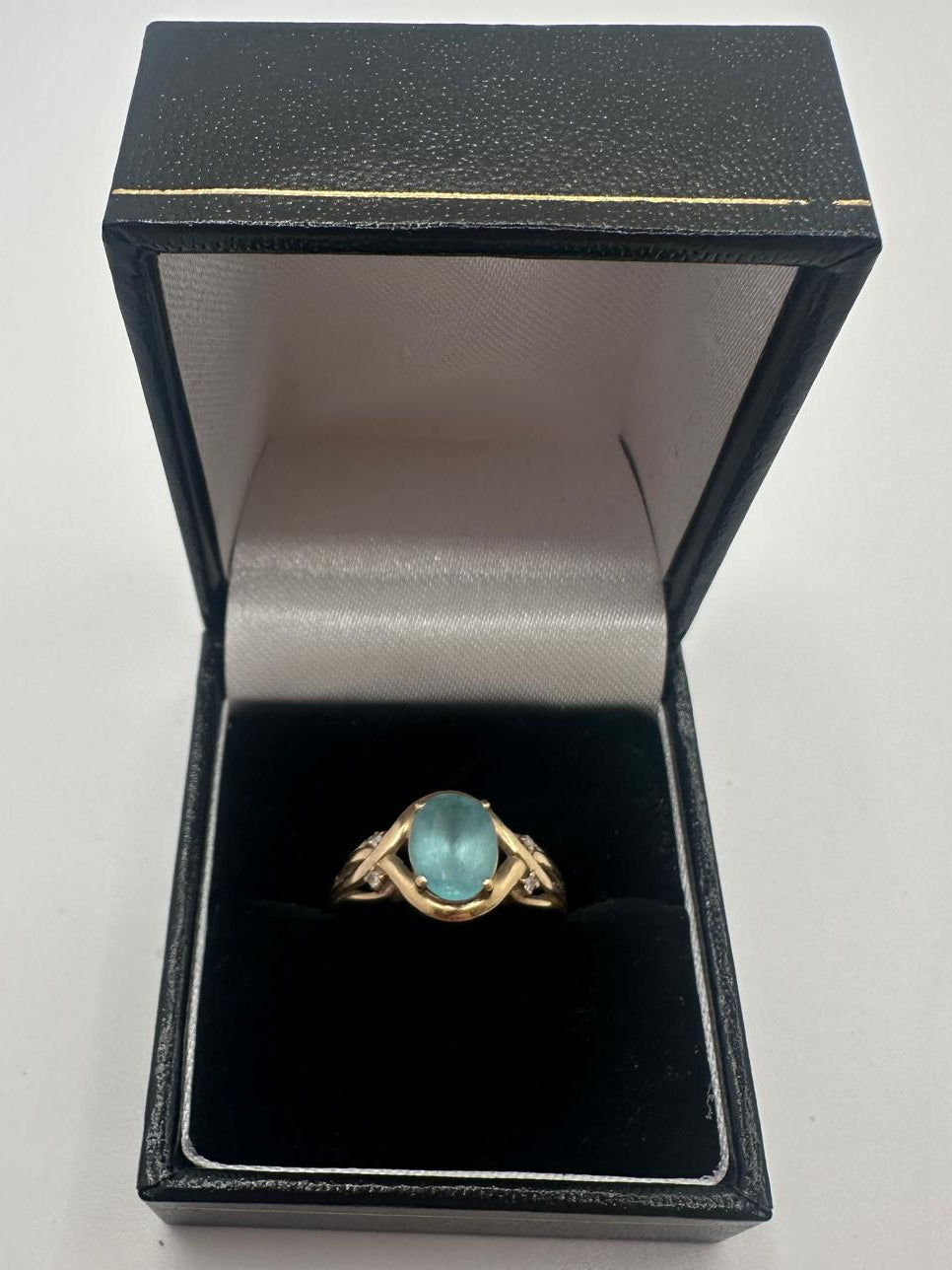 9ct Gold Ring with Light Blue Stone, Size O, 2.61g