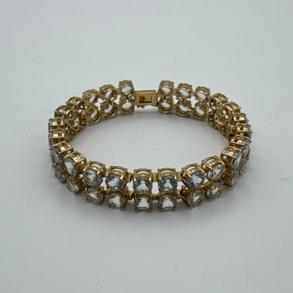 9CT Double Tennis Bracelet With Aquqmarine Stones