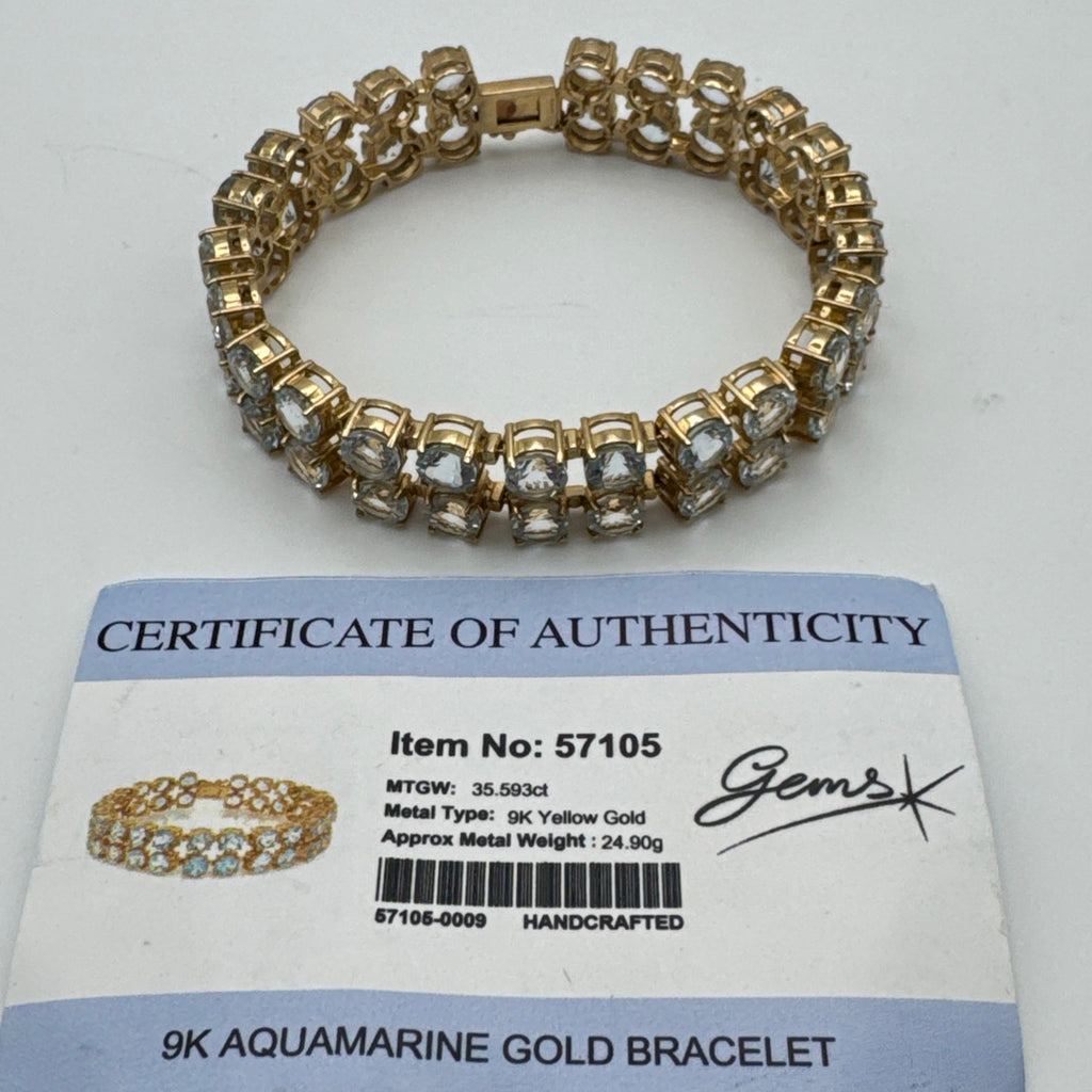 9CT Double Tennis Bracelet With Aquqmarine Stones