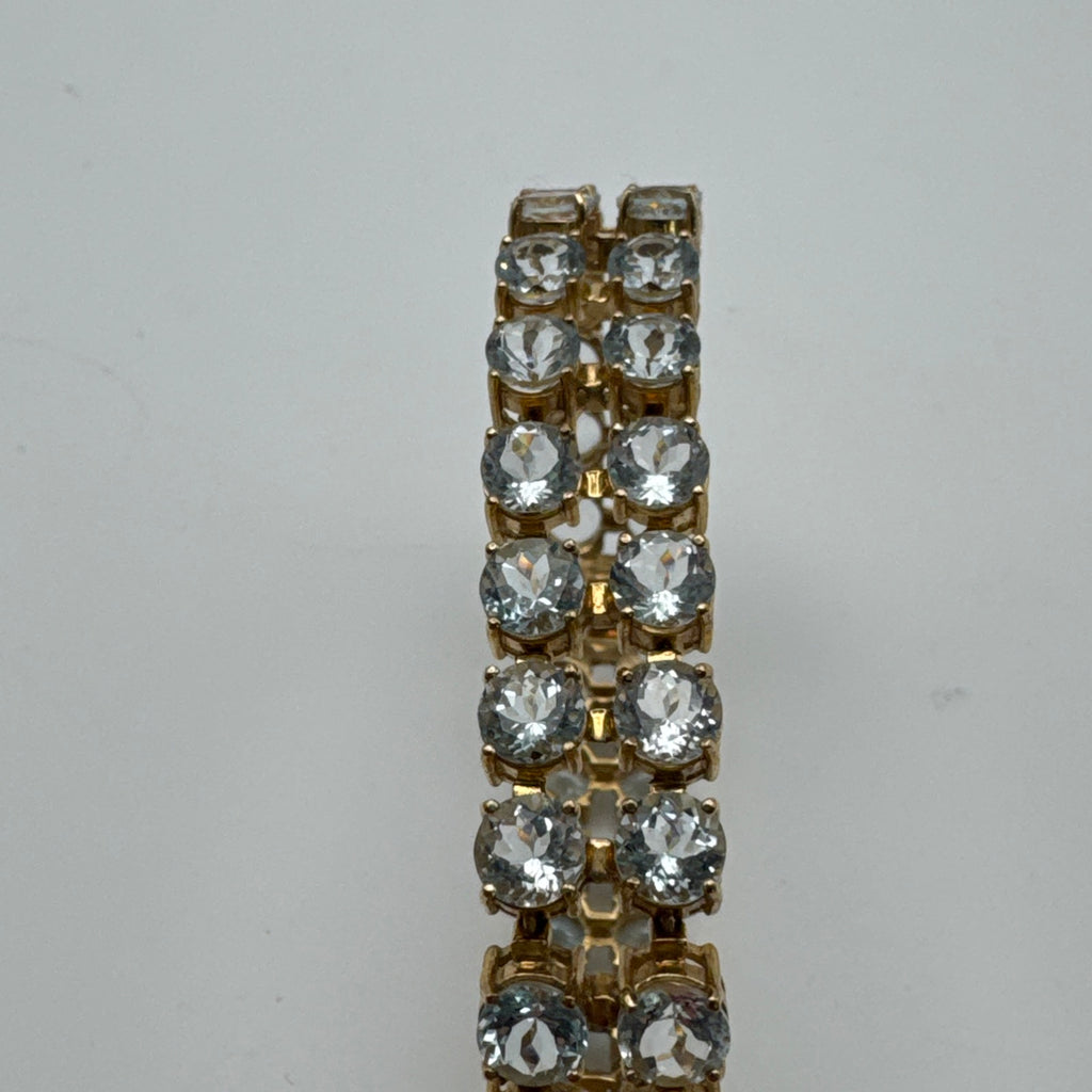 9CT Double Tennis Bracelet With Aquqmarine Stones