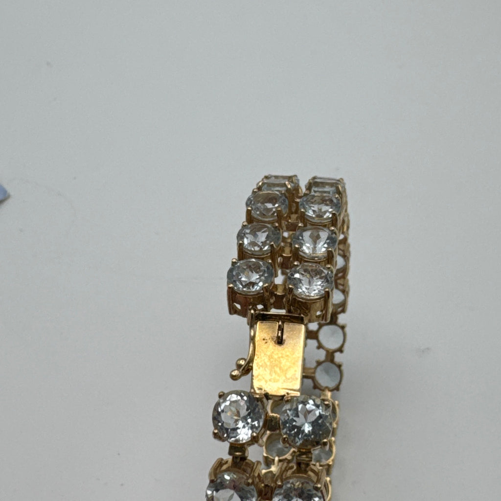 9CT Double Tennis Bracelet With Aquqmarine Stones