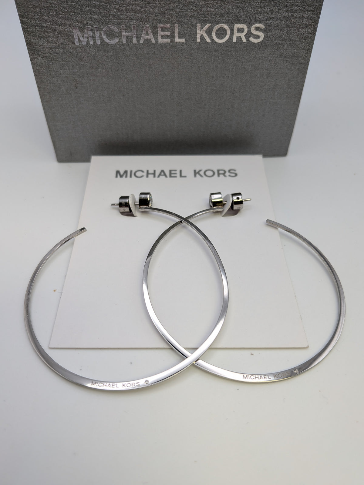 Michael Kors Modern Brilliance Large Silver Tone Hoop, Stainless Steel Grade A