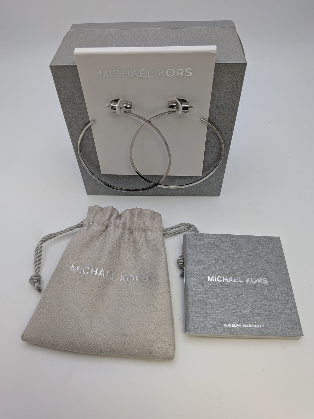 Michael Kors Modern Brilliance Large Silver Tone Hoop, Stainless Steel Grade A