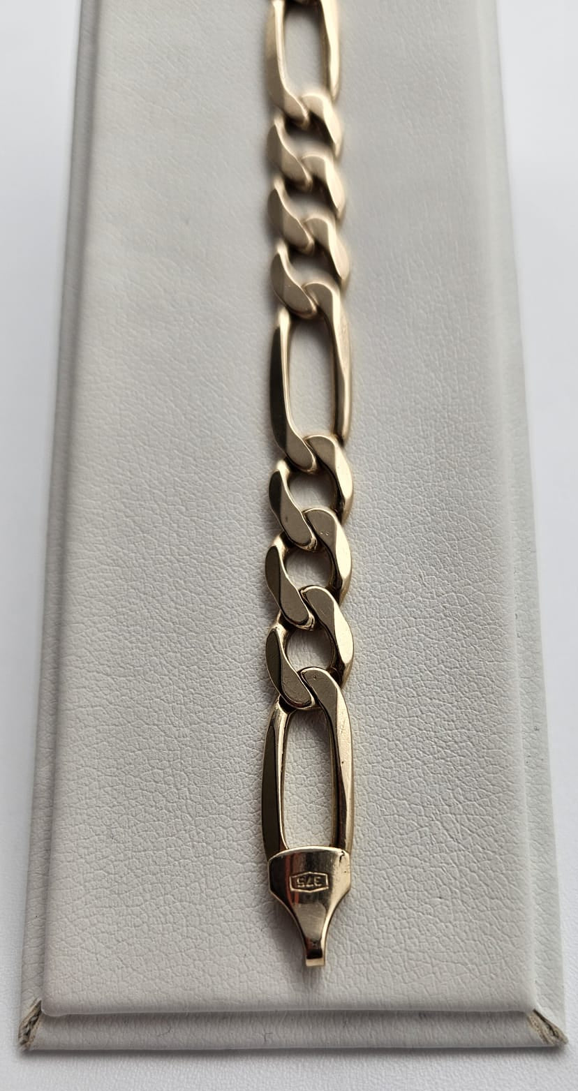 9ct Gold Figaro Bracelet, 11.3g