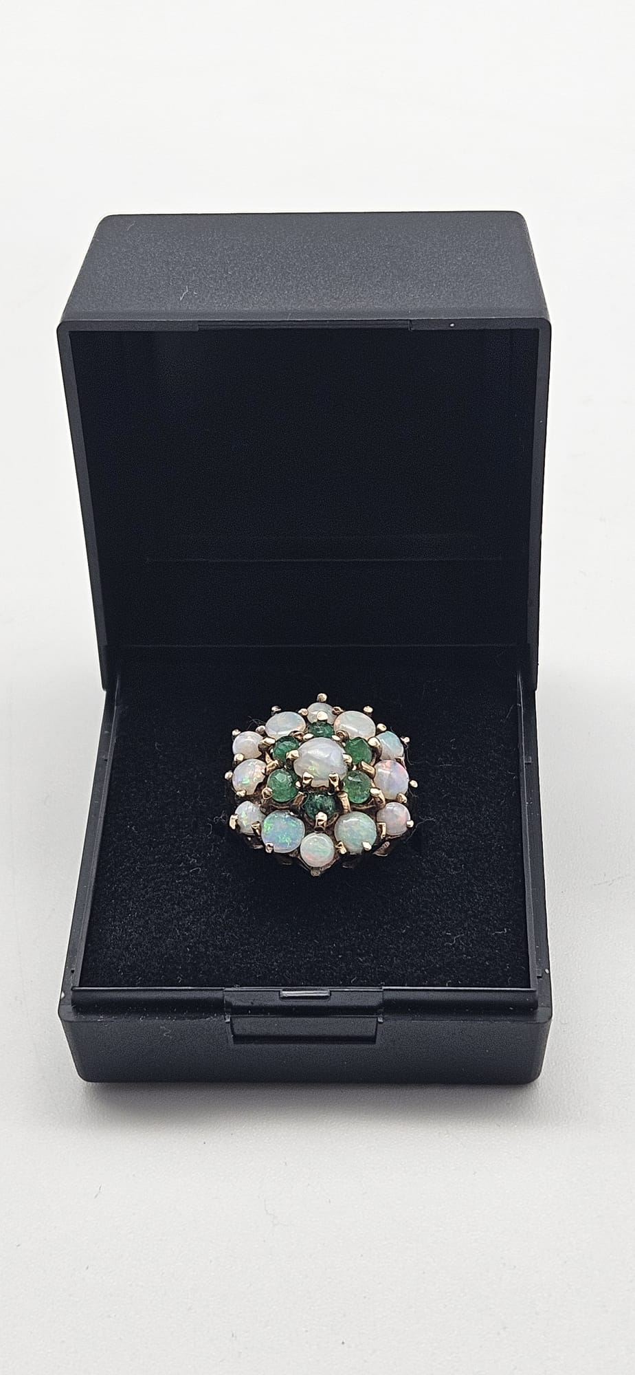 9ct Gold Opal & Green Gem Cluster Ring, Size J, 4.66g