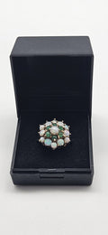 9ct Gold Opal & Green Gem Cluster Ring, Size J, 4.66g