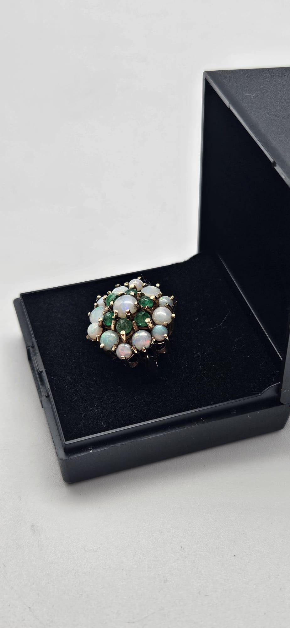 9ct Gold Opal & Green Gem Cluster Ring, Size J, 4.66g