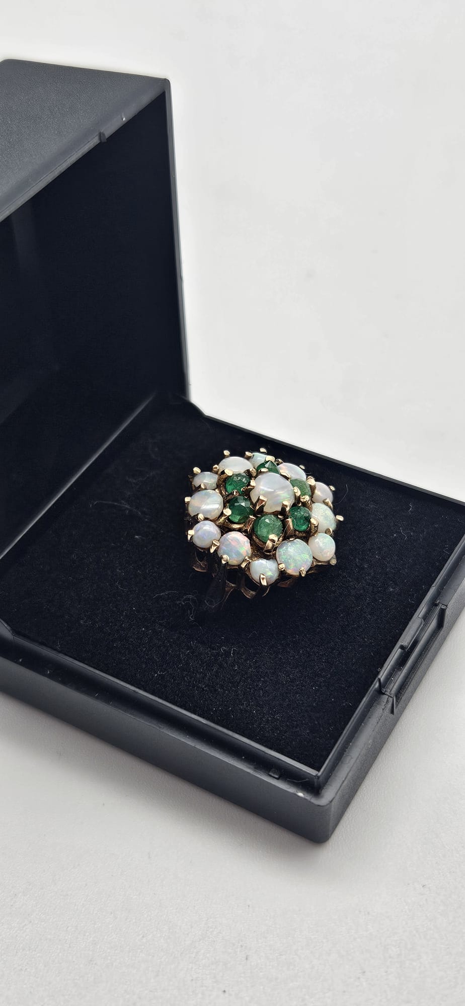 9ct Gold Opal & Green Gem Cluster Ring, Size J, 4.66g