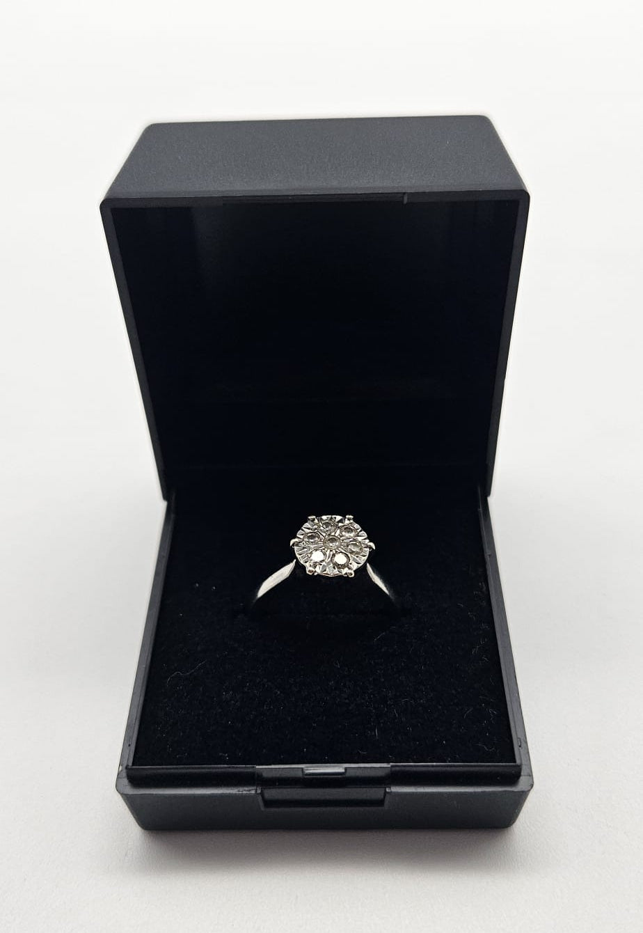 9ct White Gold Diamond Cluster Ring, Size I, 2.82g