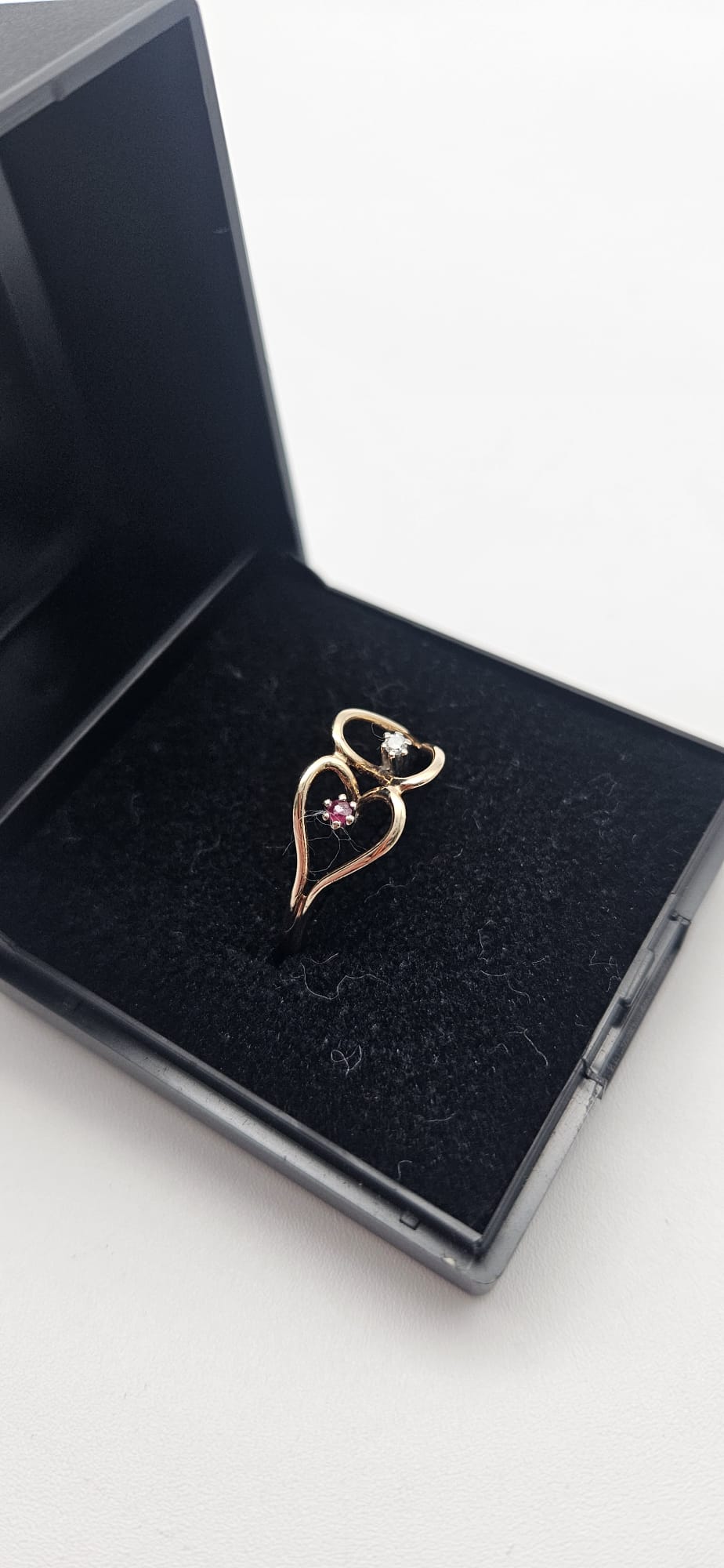 9ct Gold Ring With Small Ruby & Diamond, Size N½ , 1.33g