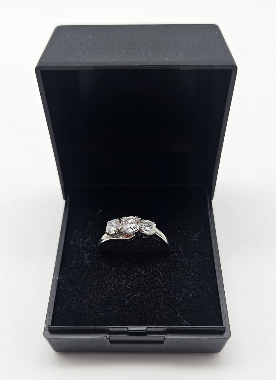 9ct White Gold Cubic Zirconia Ring, Size N½ , 2.5g