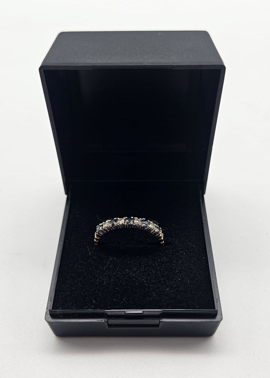 9ct Gold Sapphire & Diamond Band Ring, Size O, 1.36g