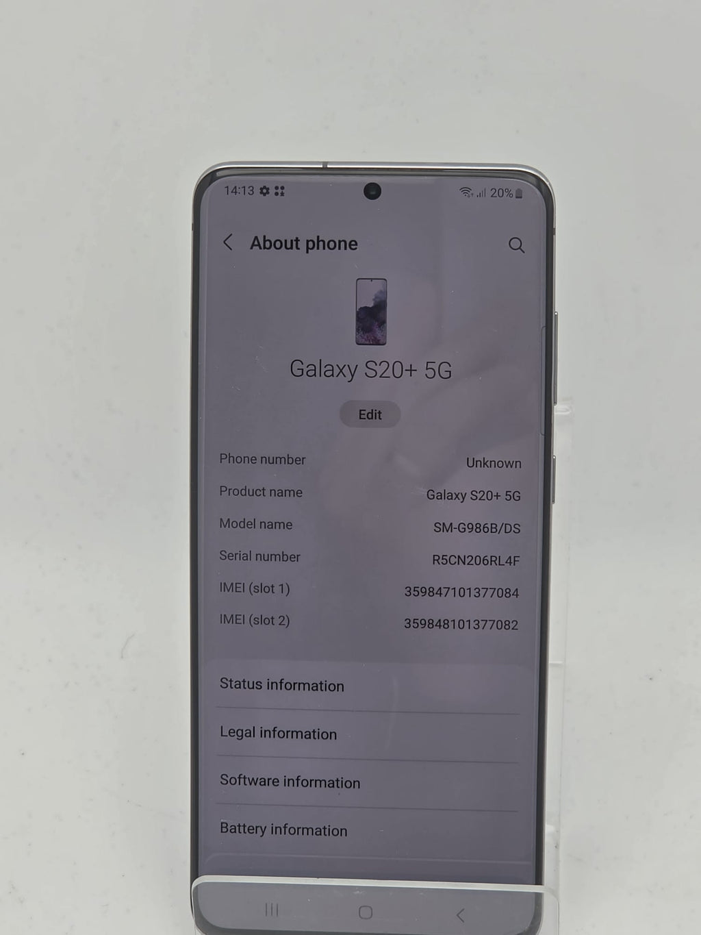 Samsung Galaxy S20+ 128GB Cosmic Black, Grade B