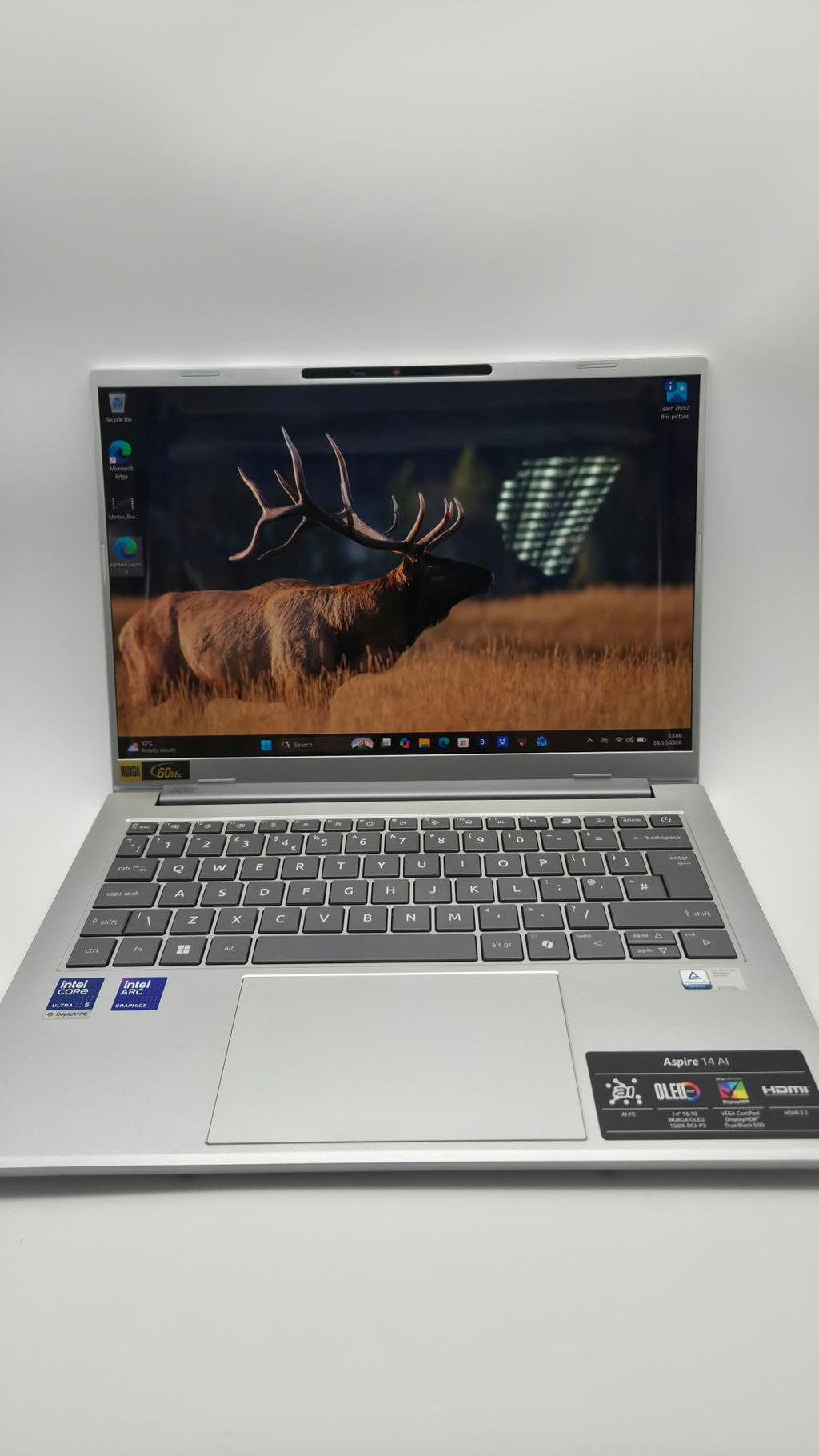 Acer Aspire 14" AI, Intel Core Ultra 5, 16GB DDR5 RAM, 512GB SSD, Silver, Grade A