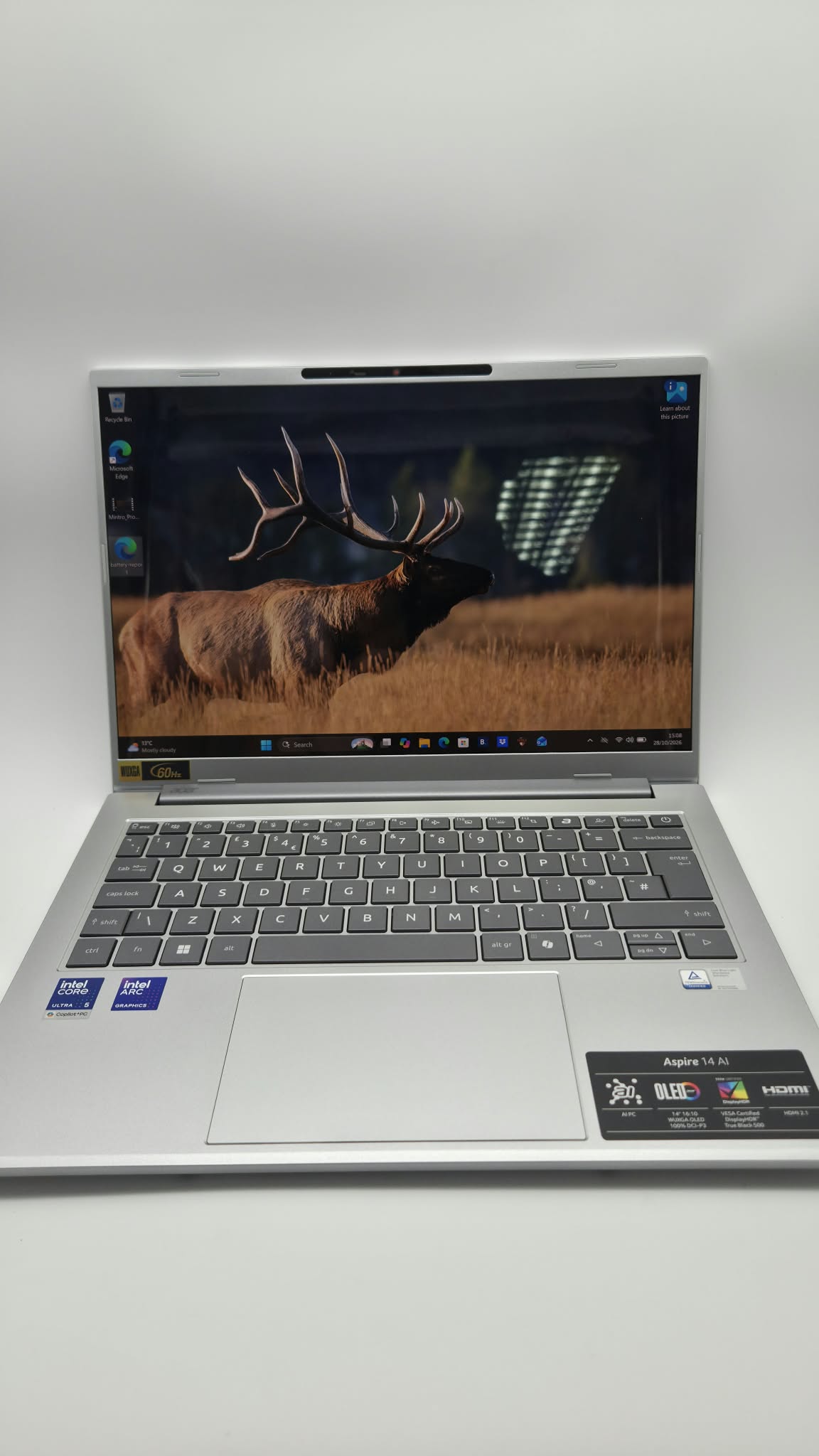 Acer Aspire 14" AI, Intel Core Ultra 5, 16GB DDR5 RAM, 512GB SSD, Silver, Grade A