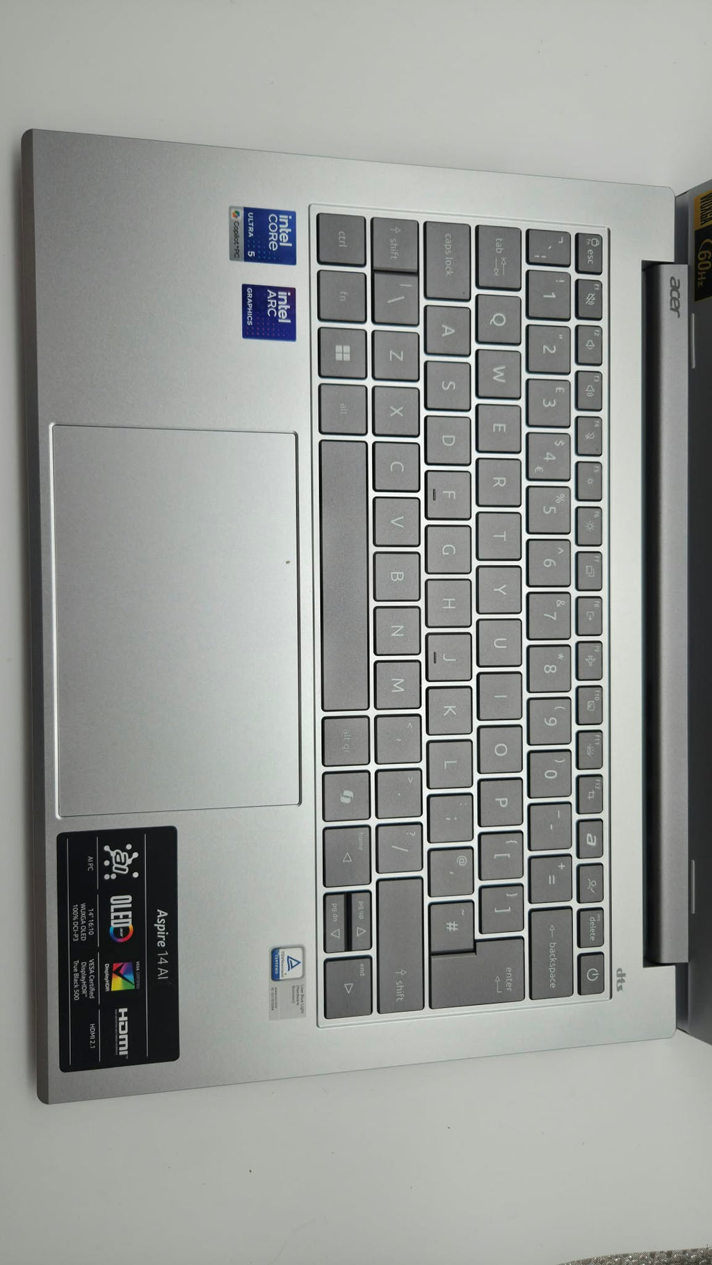 Acer Aspire 14" AI, Intel Core Ultra 5, 16GB DDR5 RAM, 512GB SSD, Silver, Grade A