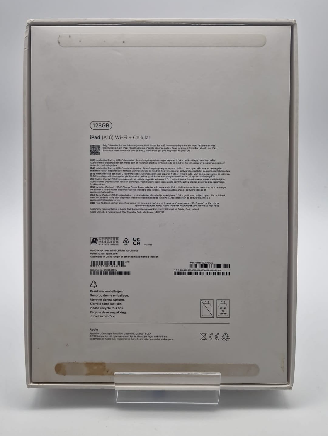 Apple iPad A16 128gb Blue WiFi + Cellular, Grade A