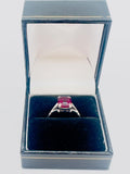 18ct, White Gold Ring, Red Stone, Size O, 3.67g