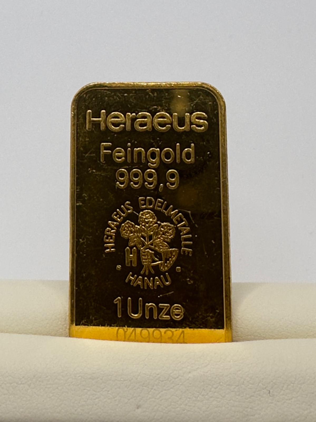 Fine Gold Heraeus Bar 1oz
