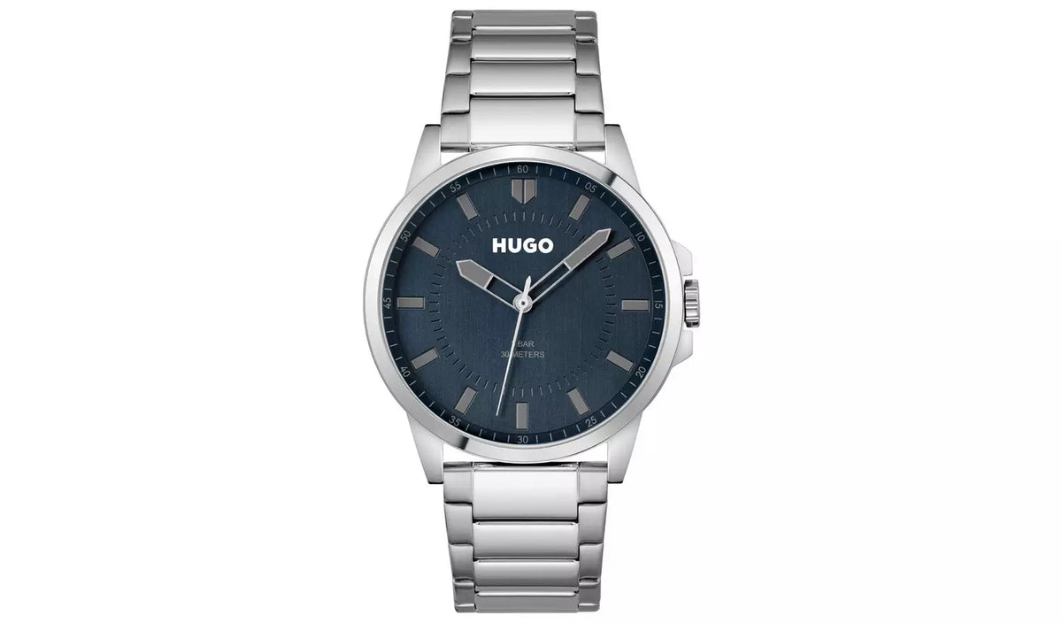 Hugo Boss Men's Blue Dial Watch Silver, Grade B