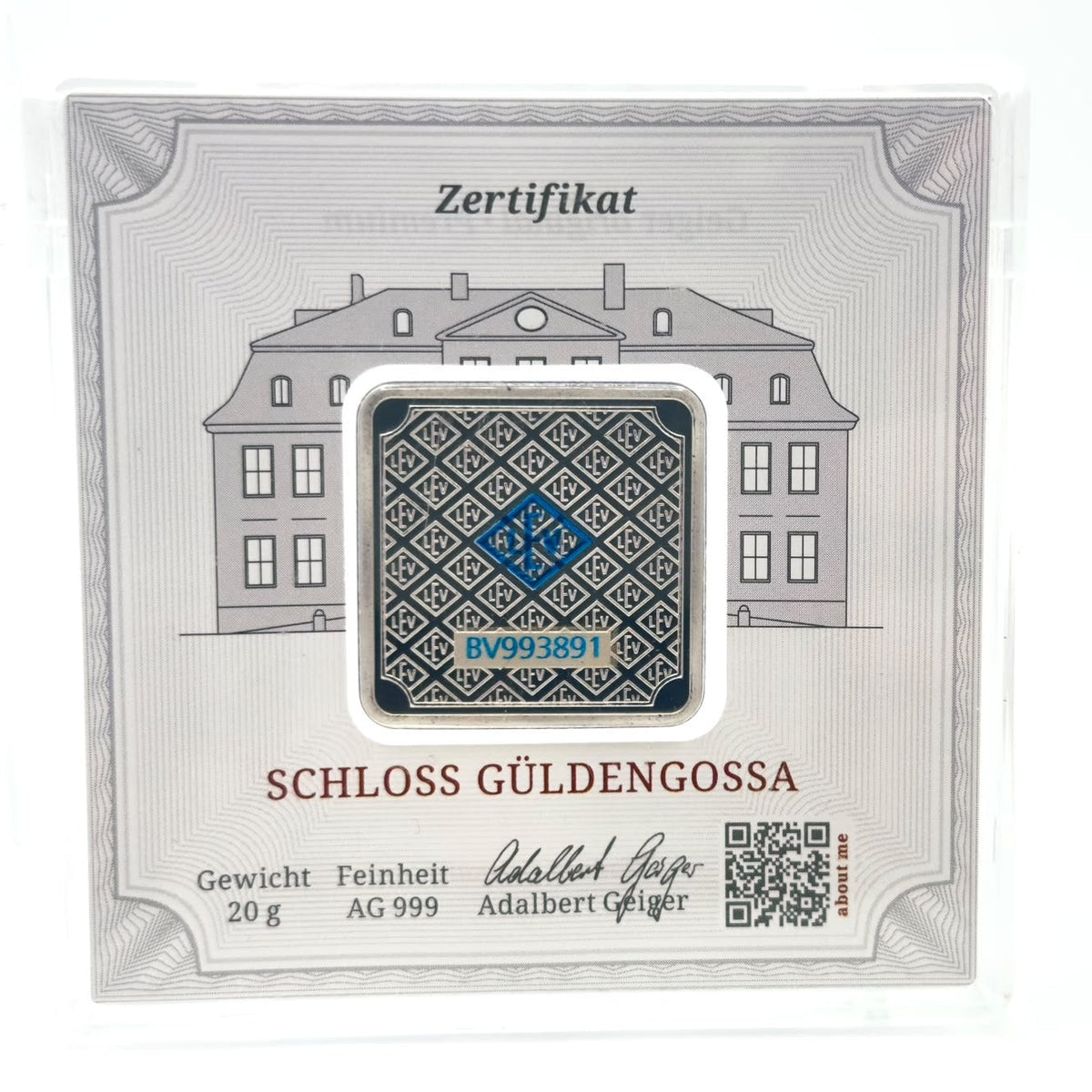 Geiger Original 20g Fine Silver Bar - Schloss Güldengossa