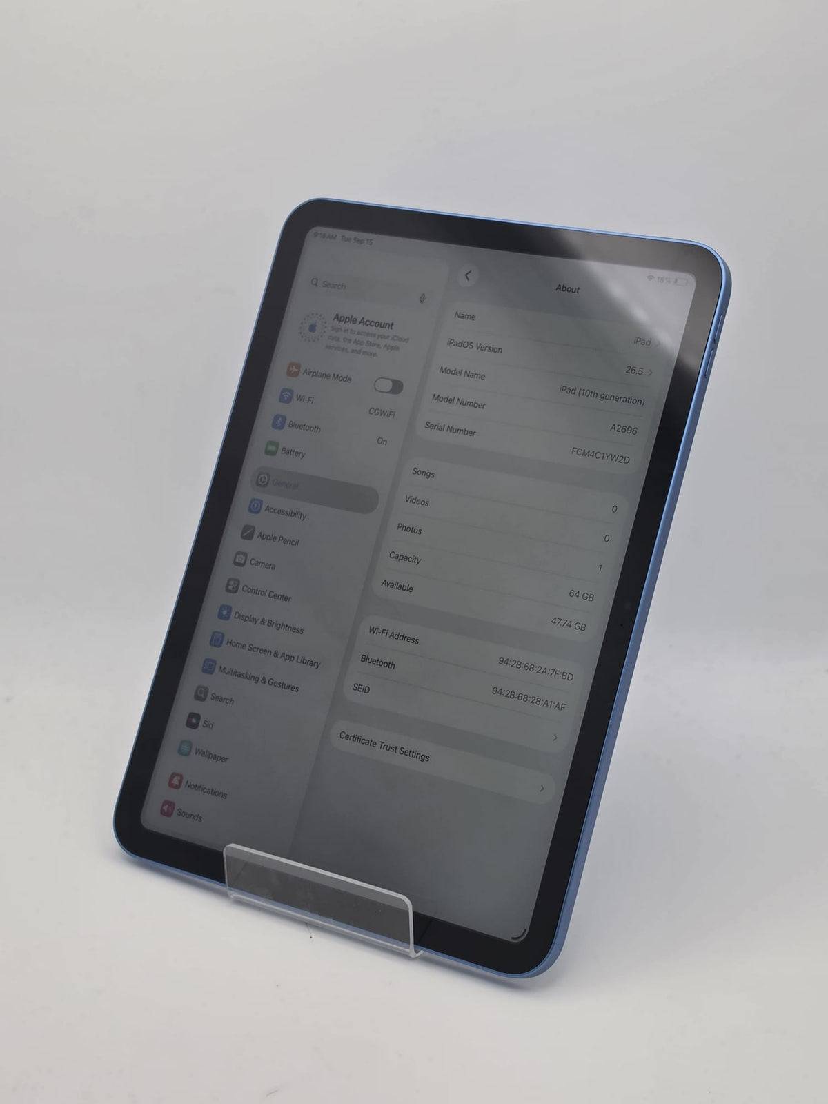Apple iPad 10th Gen 64GB, Blue, Grade B
